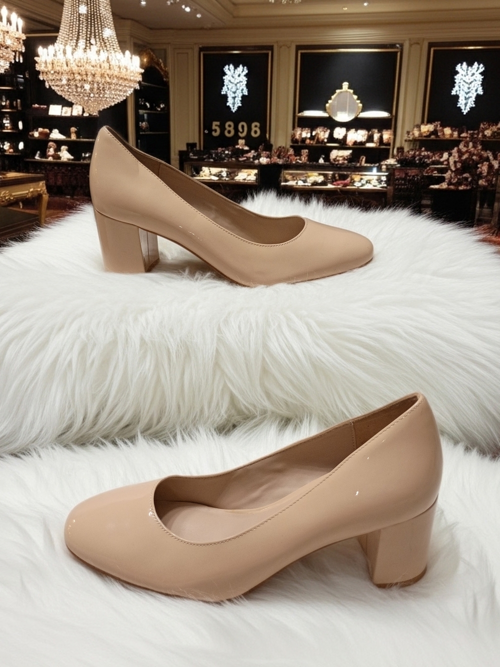 Stuart Weitzman Classic Nude Patent Block Heel Pumps SZ 6